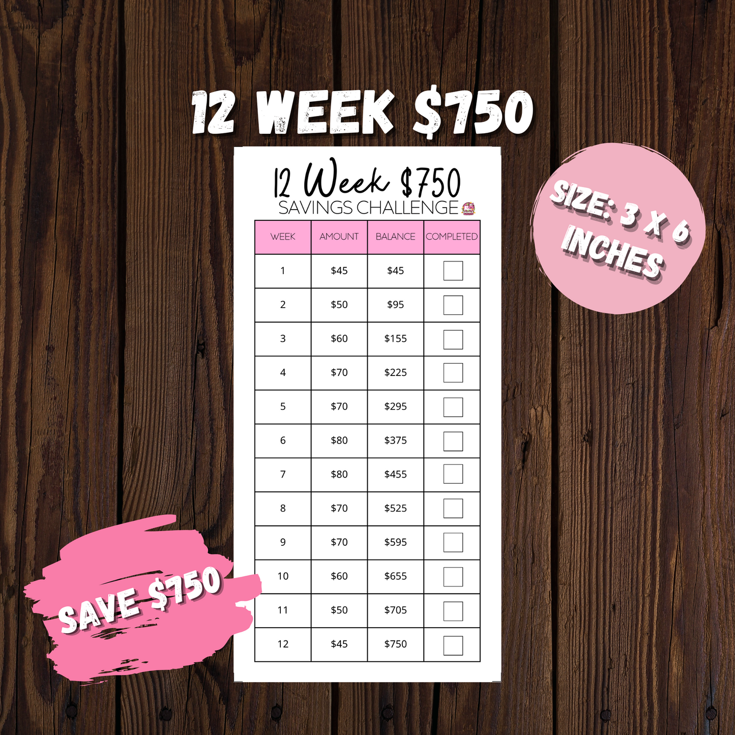 12 Week Savings Challenge | $750 | Mini Tracker for Cash Budgeting | Savings Tracker | A6 Size | Low Income | High Income