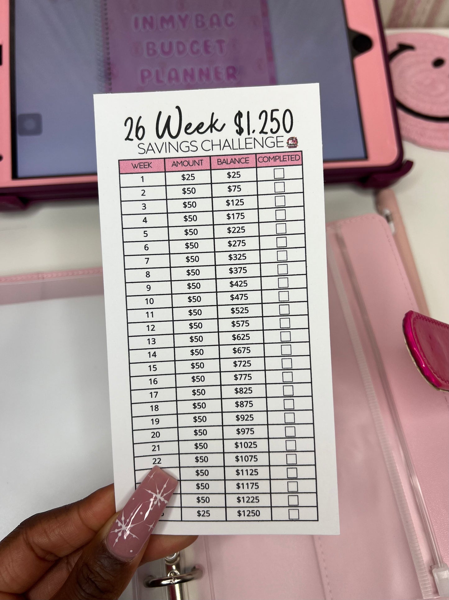 26 Week Savings Challenge | $1250 | Mini Tracker for Cash Budgeting | Savings Tracker | A6 Size | Low Income | High Income