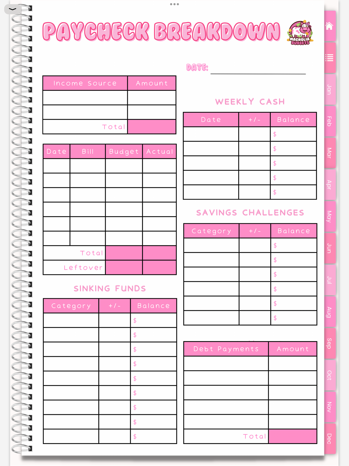 DIGITAL | In My Bag Budget Planner | Goodnotes Planner | Monthly Digital Planner | iPad Planner | WHITE BACKGROUND