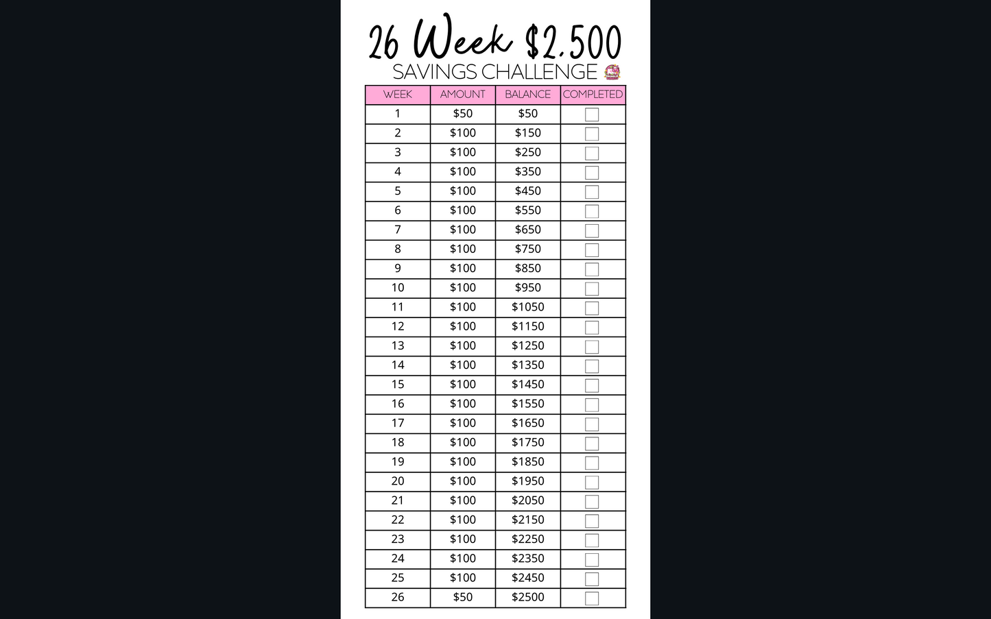 26 Week Savings Challenge | $2500 | Mini Tracker for Cash Budgeting | Savings Tracker | A6 Size | Low Income | High Income