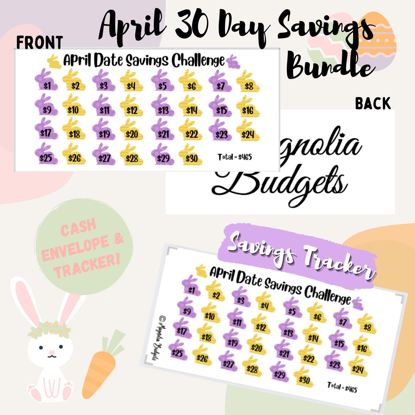 April Savings Challenge Bundle | Cash Envelope and Tracker | Easter Savings Challenge | Monthly Savings Challenges | Size A6