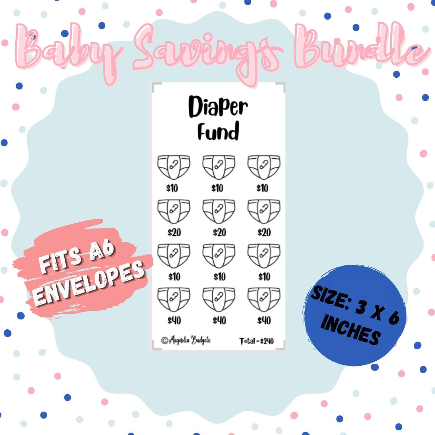 A6 Size Baby Savings Challenge Bundle | Low Income | High Income | Gender Reveal | Crib Fund | Baby's First Savings