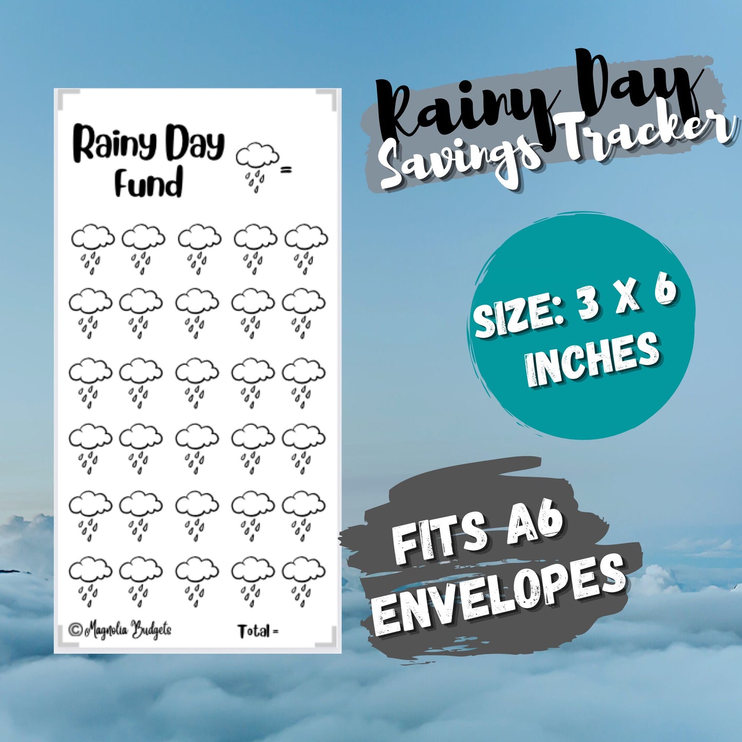 Rainy Day Fund Savings Challenge | Mini Tracker for Cash Budgeting | Savings Tracker | A6 Size