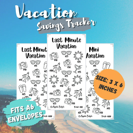 A6 Size Vacation Savings Challenge Bundle | Low Income | High Income | Mini Vacation | Last Minute Vacation