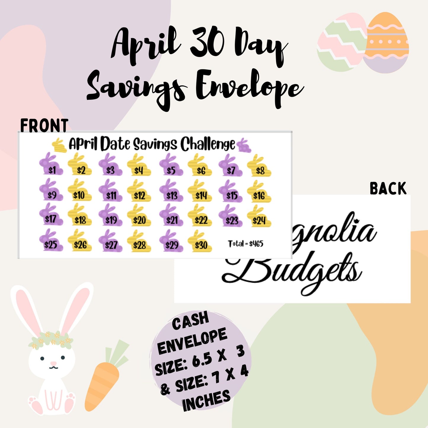 April Savings Challenge Bundle | Cash Envelope and Tracker | Easter Savings Challenge | Monthly Savings Challenges | Size A6