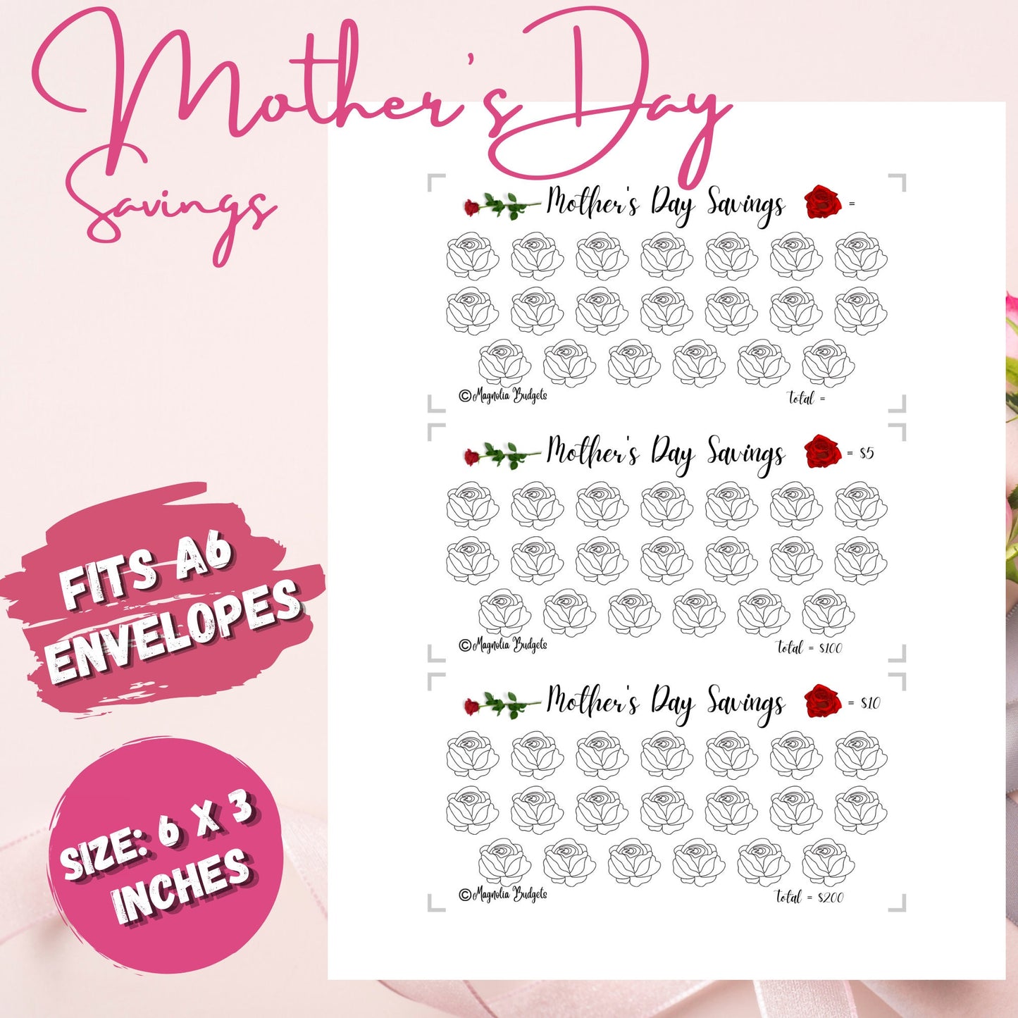 Mothers Day Savings Challenge | Low Income | High Income | Mothers Day | Mini Savings Challenges | Cash Envelopes | A6 size