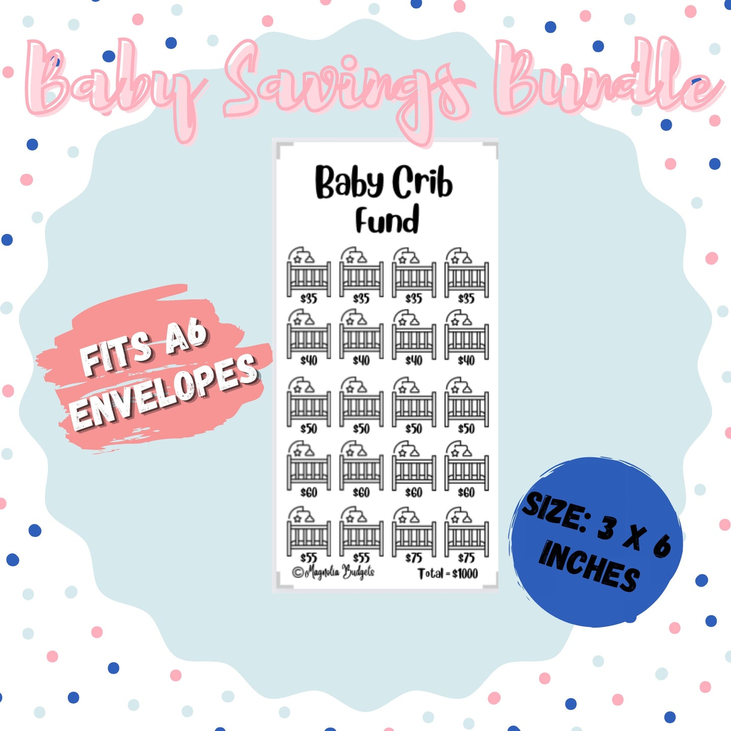 A6 Size Baby Savings Challenge Bundle | Low Income | High Income | Gender Reveal | Crib Fund | Baby's First Savings