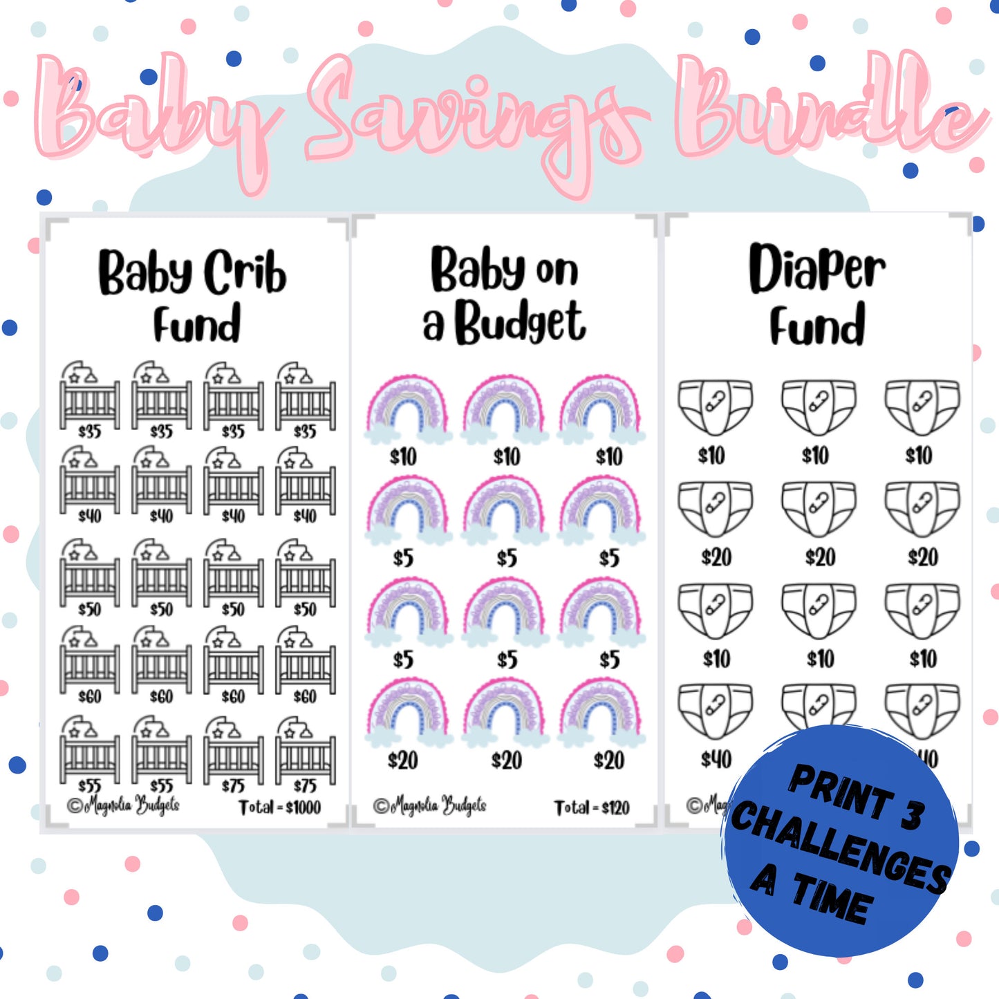 A6 Size Baby Savings Challenge Bundle | Low Income | High Income | Gender Reveal | Crib Fund | Baby's First Savings