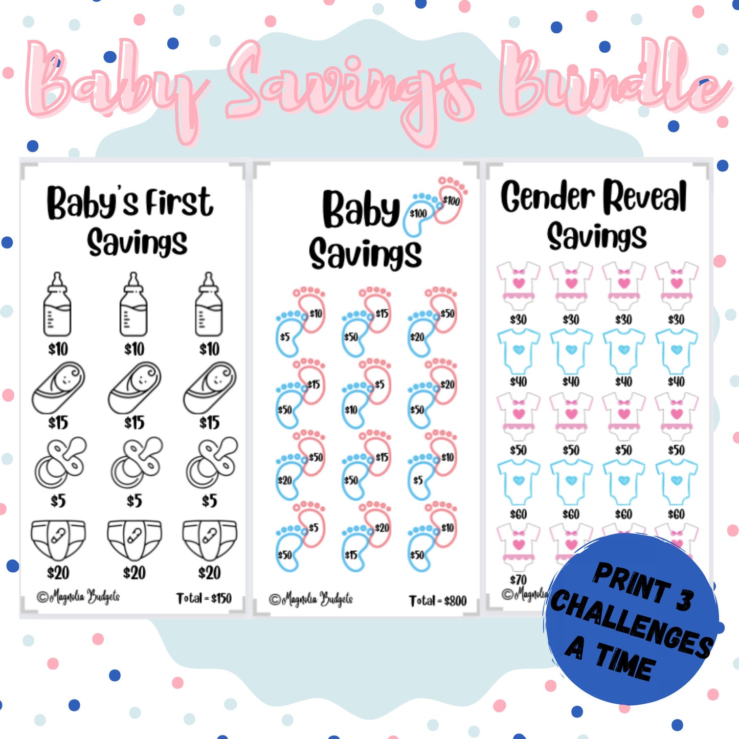 A6 Size Baby Savings Challenge Bundle | Low Income | High Income | Gender Reveal | Crib Fund | Baby's First Savings