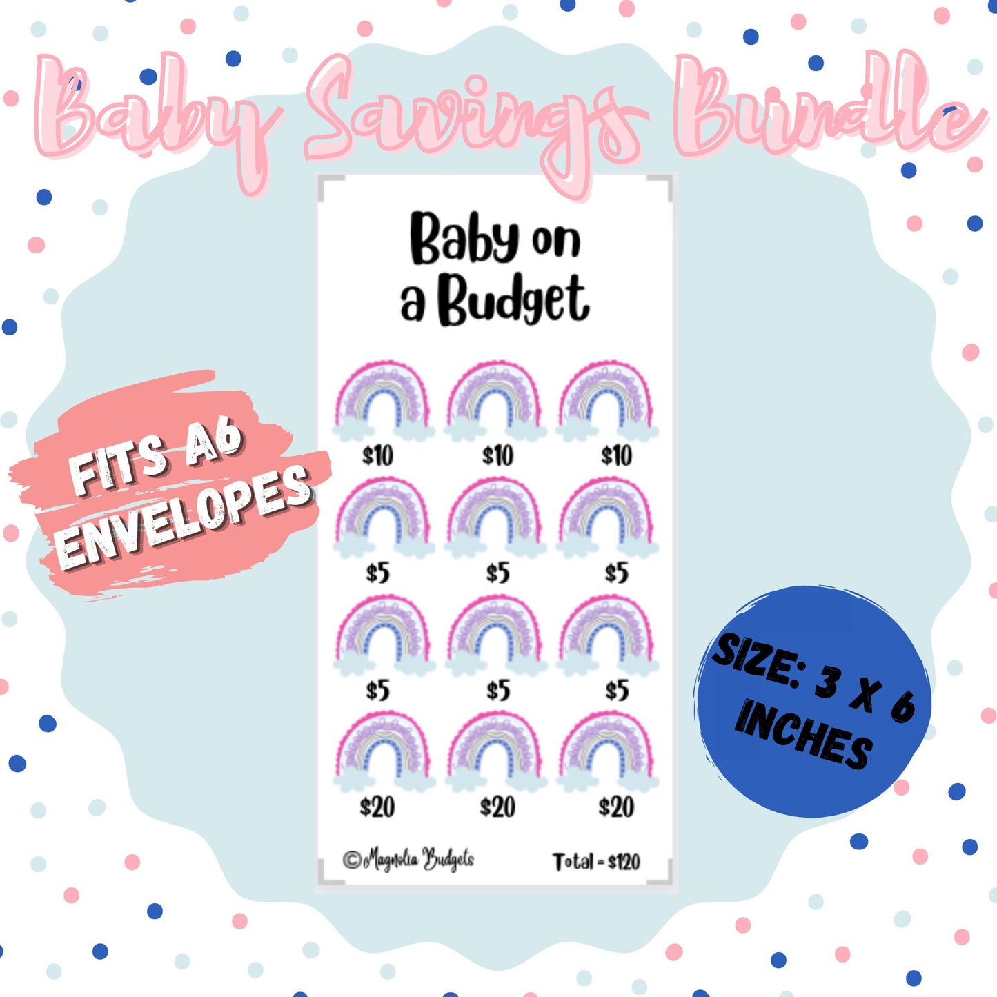 A6 Size Baby Savings Challenge Bundle | Low Income | High Income | Gender Reveal | Crib Fund | Baby's First Savings