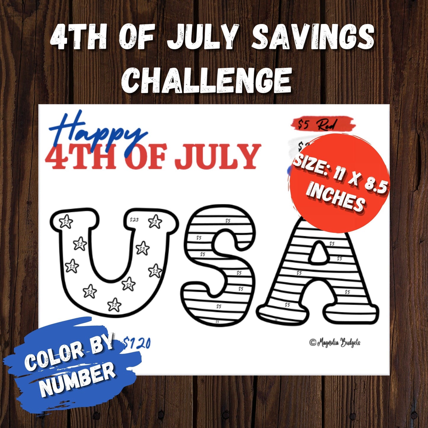 4th of July Savings Challenge | Color By Number Savings Challenge | Savings Tracker | Letter Size | Save 120 Dollars | Low Income