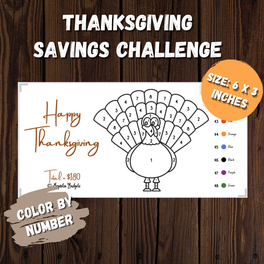 Thanksgiving Savings Challenge | Color By Number Savings Challenge | Savings Tracker | A6 Size | Save 180 Dollars | Low Income