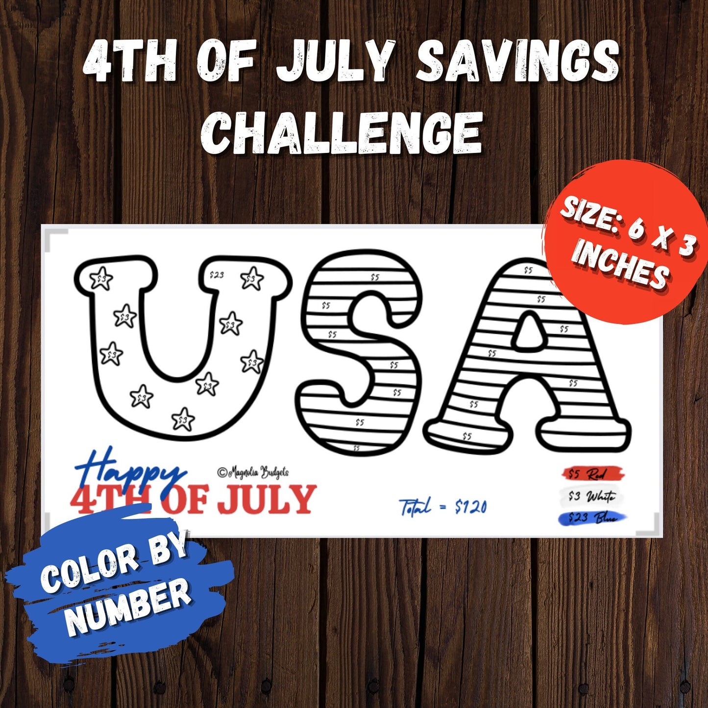 4th of July Savings Challenge | Color By Number Savings Challenge | Savings Tracker | A6 size | Save 120 Dollars | Low Income