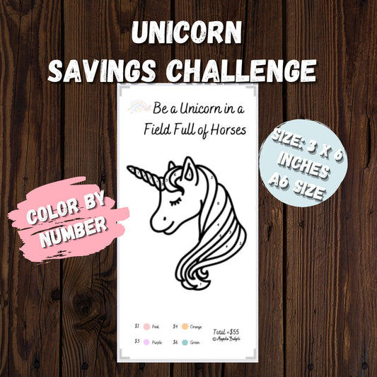 Unicorn Savings Challenge | Color By Number Savings Challenge | Savings Tracker | A6 Size | Save 55 Dollars | Low Income