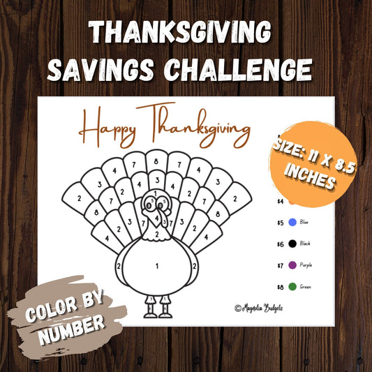 Thanksgiving Savings Challenge | Color By Number Savings Challenge | Savings Tracker | Letter Size | Save 180 Dollars | Low Income