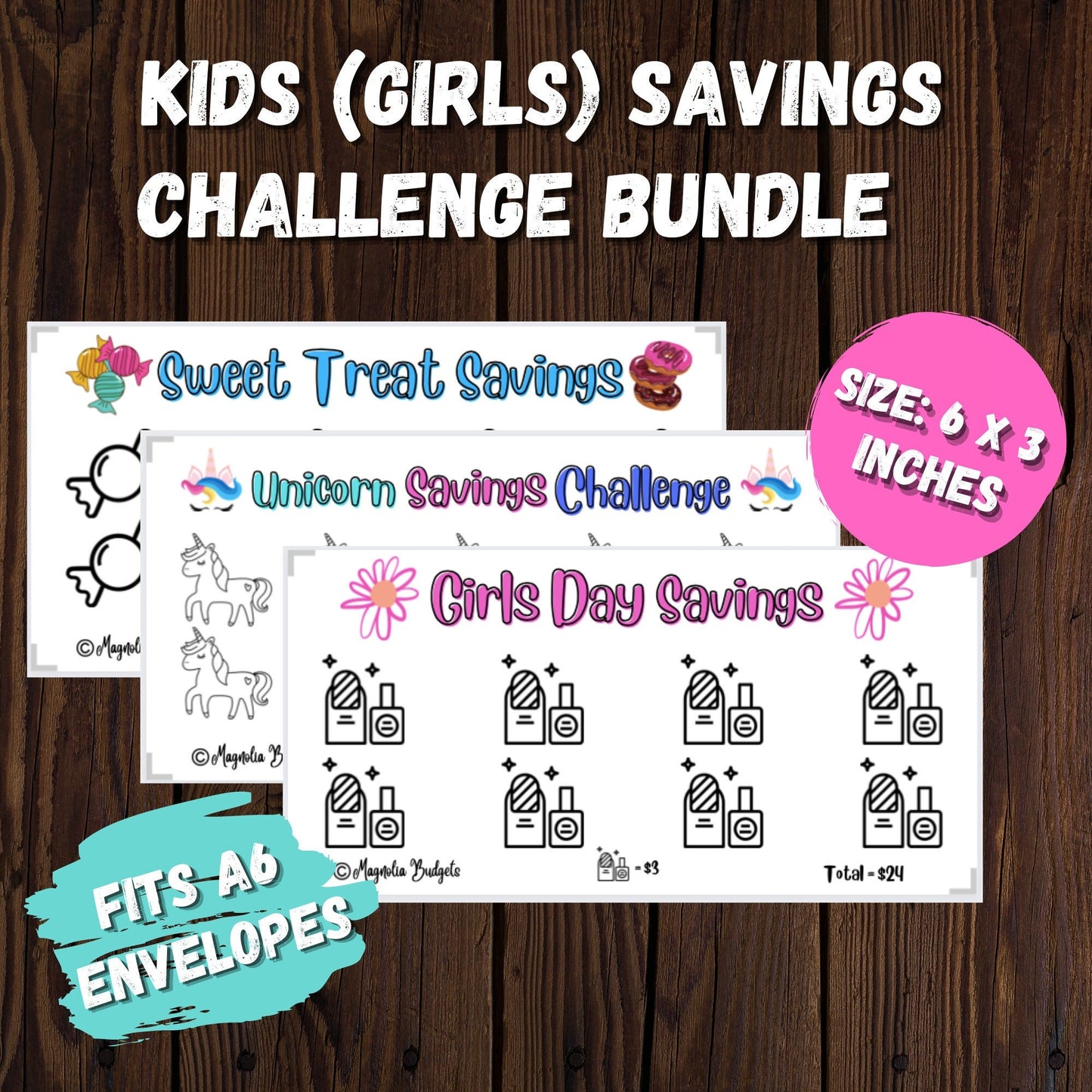 Kids Savings Challenge Bundle | Girls Day | Unicorn | Mini Tracker for Cash Budgeting | Savings Tracker | A6 Size | Low Income | High Income