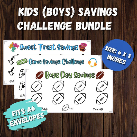 Kids Savings Challenge Bundle |Boys Day | Video Games | Mini Tracker for Cash Budgeting | Savings Tracker | A6 Size | Low Income