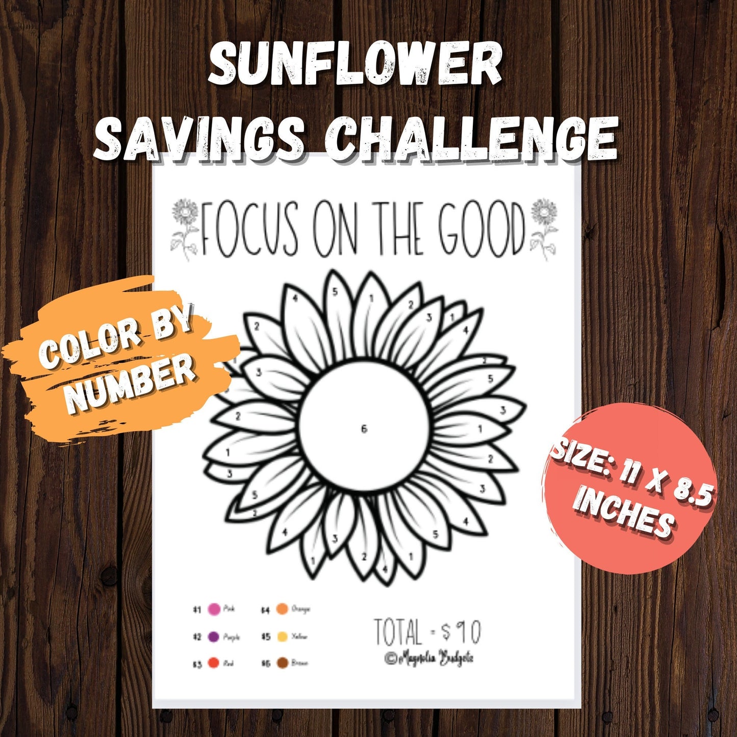 Sunflower Savings Challenge | Color By Number Savings Challenge | Savings Tracker | Letter Size | Save 90 Dollars | Low Income