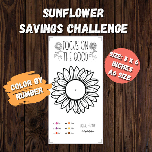 Sunflower Savings Challenge | Color By Number Savings Challenge | Savings Tracker | A6 size | Save 90 Dollars | Low Income