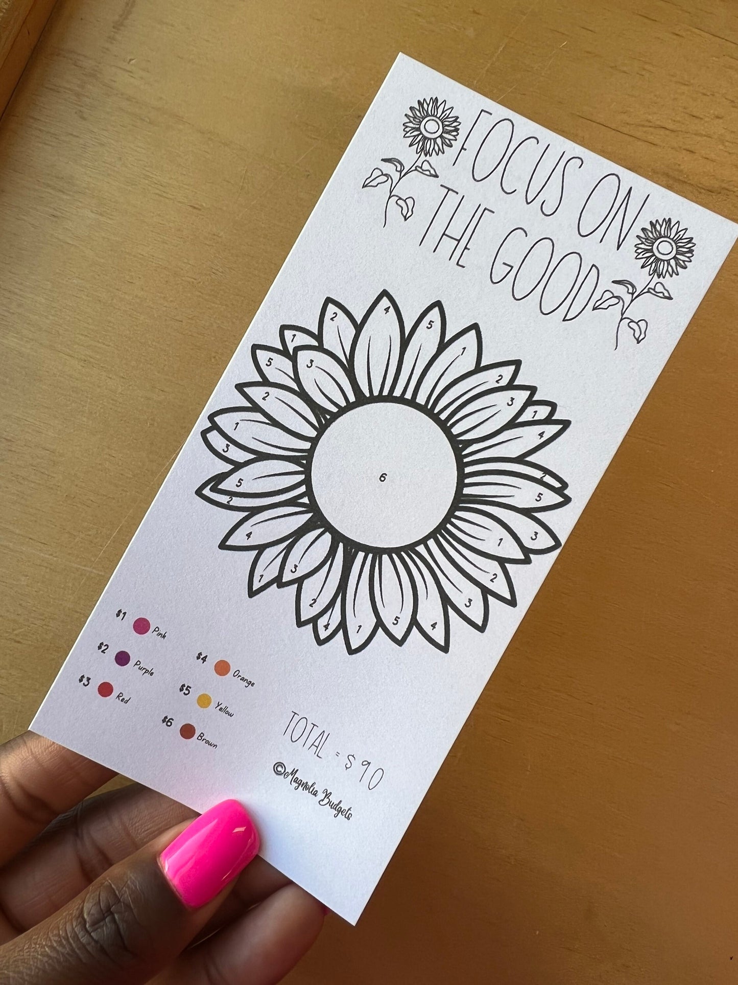 Sunflower Savings Challenge | Color By Number Savings Challenge | Savings Tracker | A6 size | Save 90 Dollars | Low Income