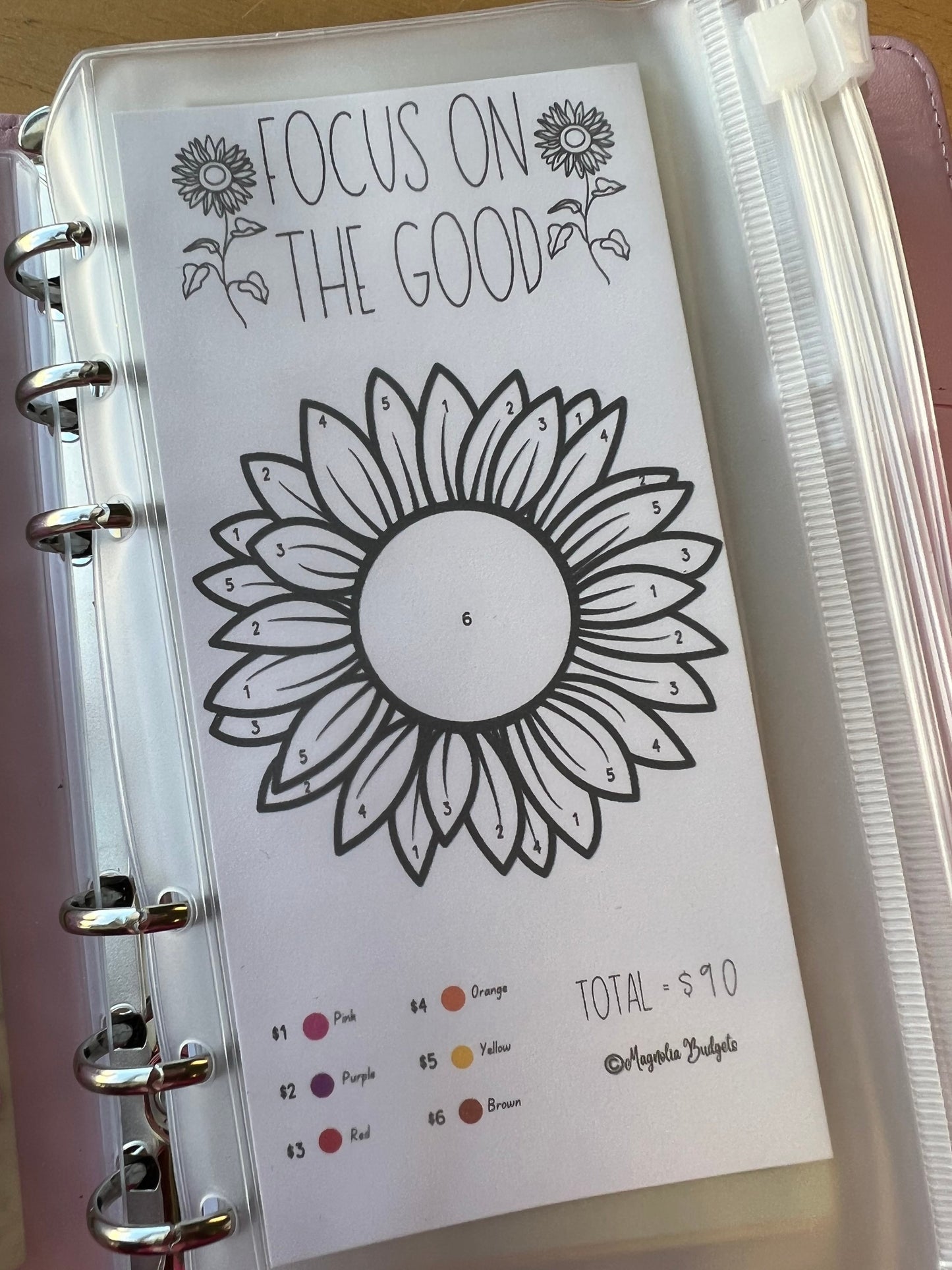 Sunflower Savings Challenge | Color By Number Savings Challenge | Savings Tracker | A6 size | Save 90 Dollars | Low Income