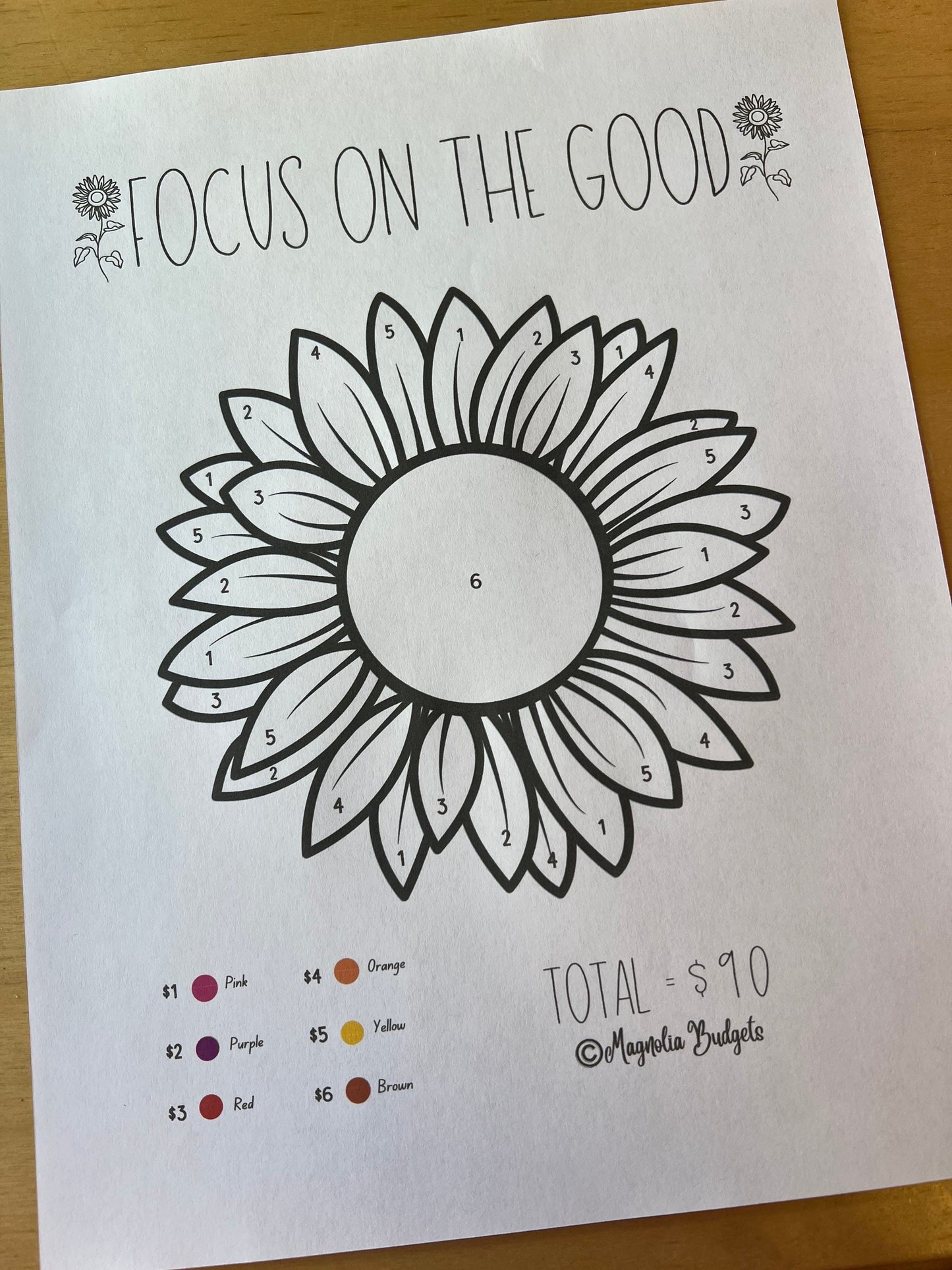 Sunflower Savings Challenge | Color By Number Savings Challenge | Savings Tracker | Letter Size | Save 90 Dollars | Low Income