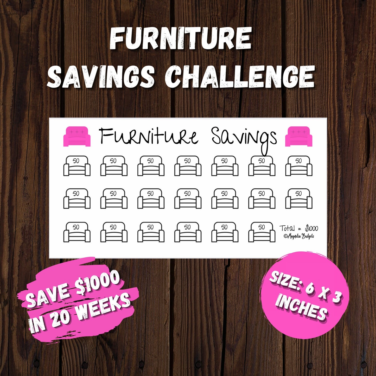 Furniture Savings Challenge Bundle | Mini Tracker for Cash Budgeting | Savings Tracker | A6 Size | Low Income | High Income