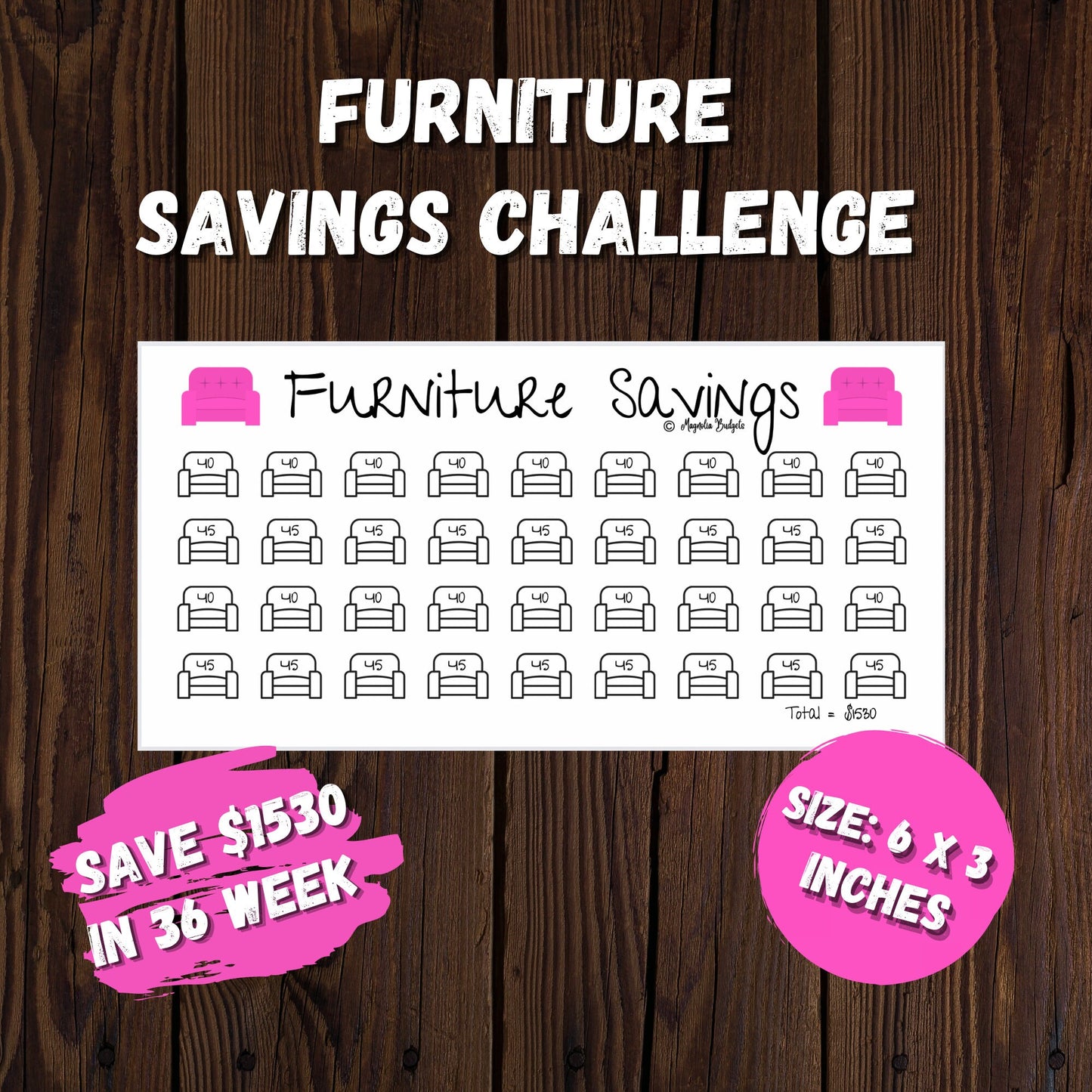 Furniture Savings Challenge Bundle | Mini Tracker for Cash Budgeting | Savings Tracker | A6 Size | Low Income | High Income