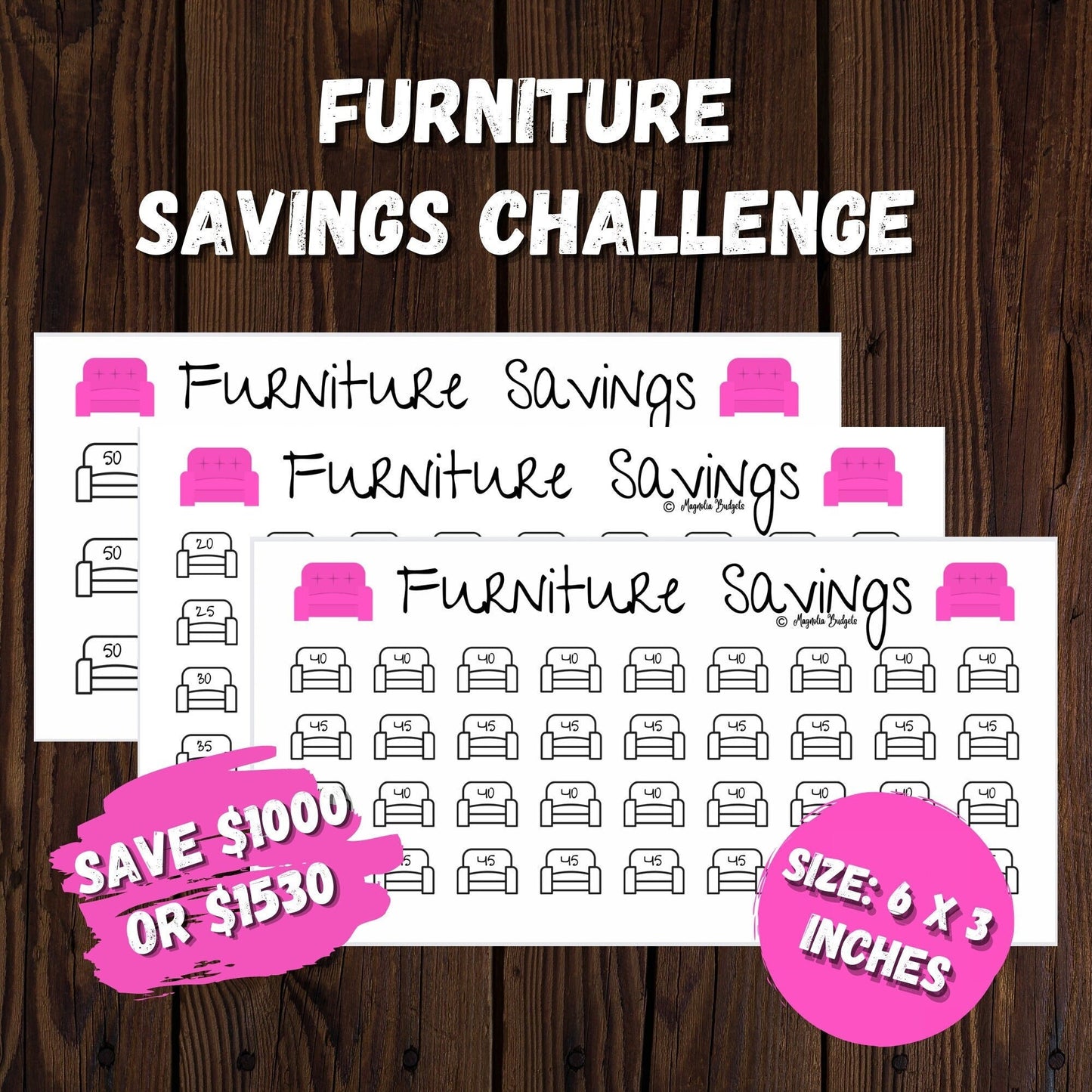 Furniture Savings Challenge Bundle | Mini Tracker for Cash Budgeting | Savings Tracker | A6 Size | Low Income | High Income