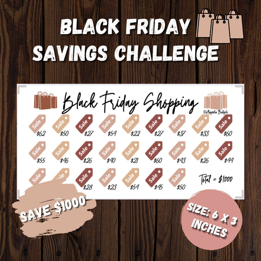 Black Friday Savings Challenge | Black Friday Shopping Savings Challenge | Savings Tracker | A6 size | Save 1000 Dollars | Low Income