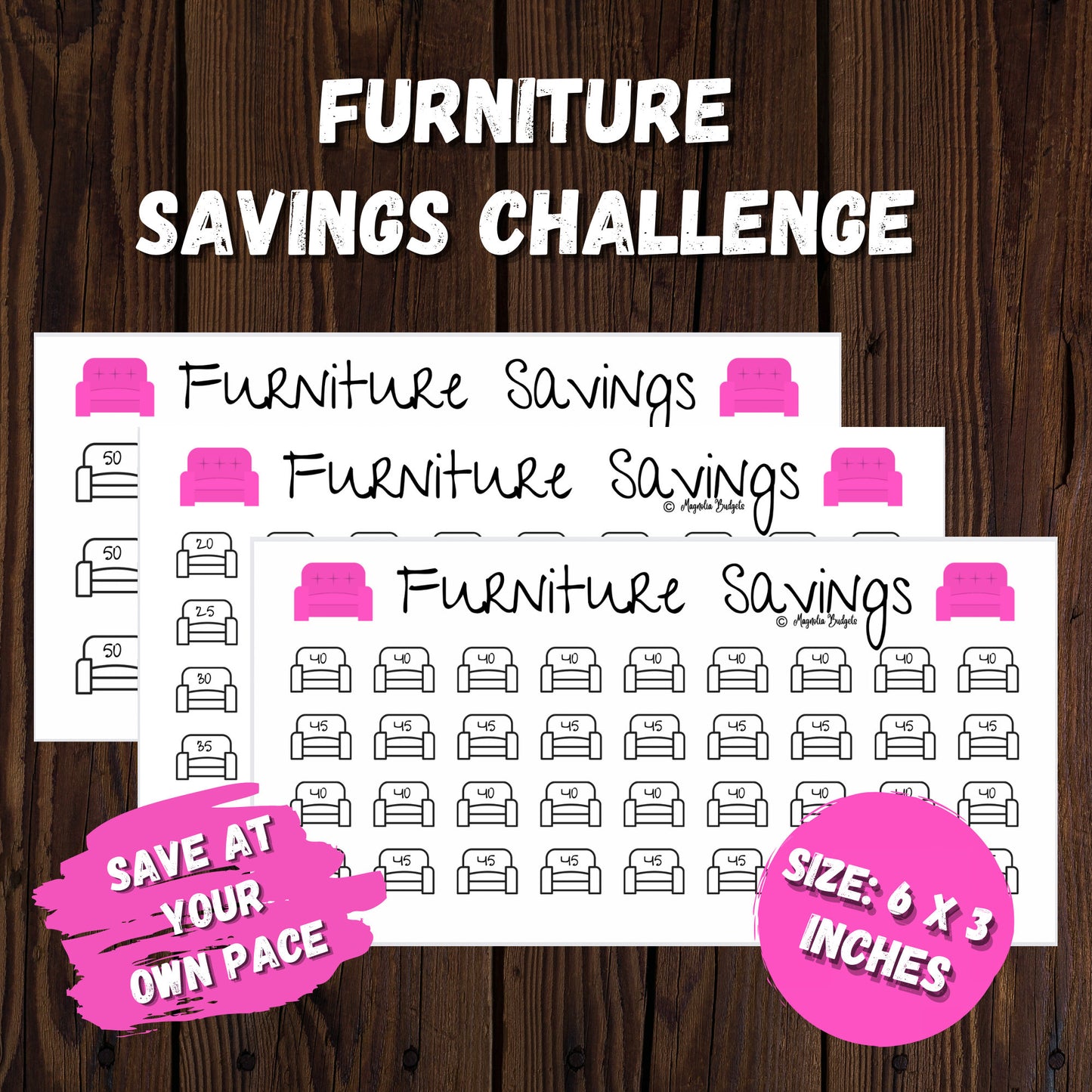 Furniture Savings Challenge Bundle | Mini Tracker for Cash Budgeting | Savings Tracker | A6 Size | Low Income | High Income