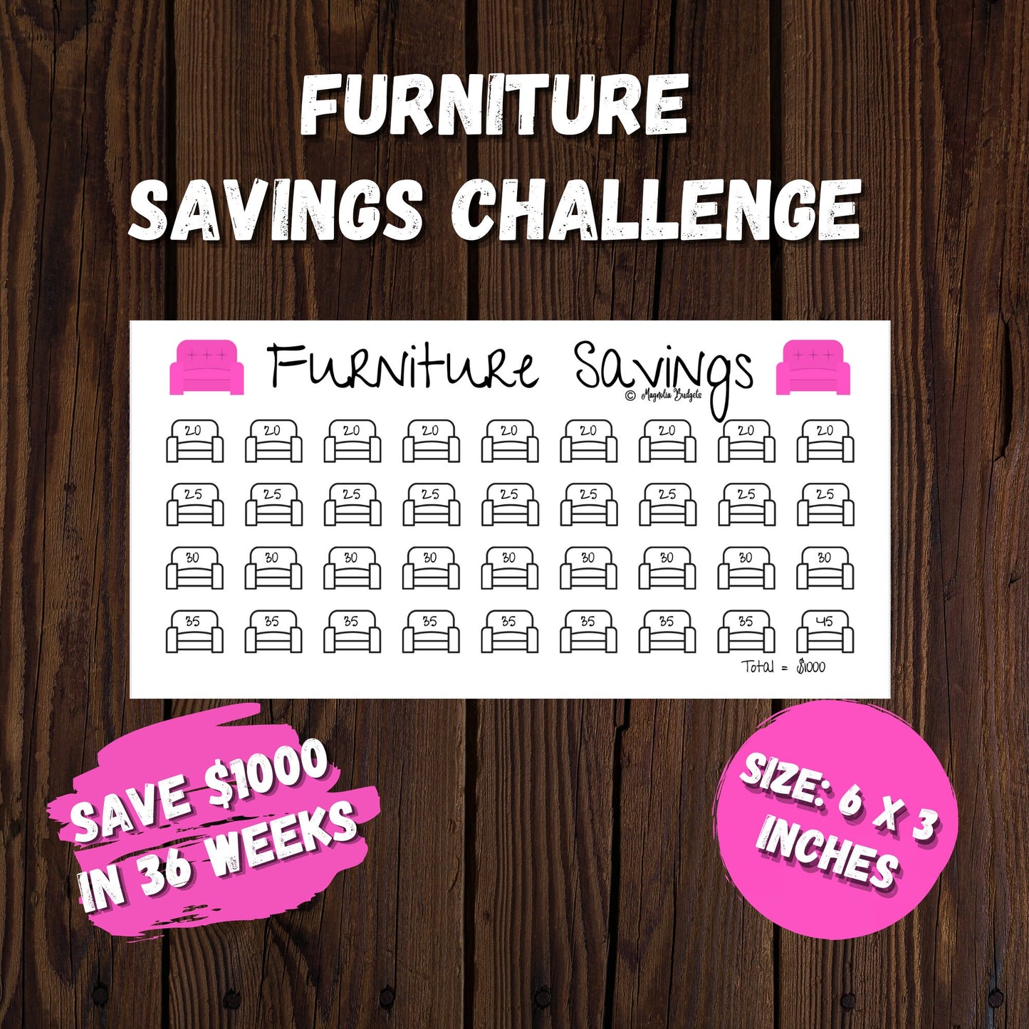 Furniture Savings Challenge Bundle | Mini Tracker for Cash Budgeting | Savings Tracker | A6 Size | Low Income | High Income