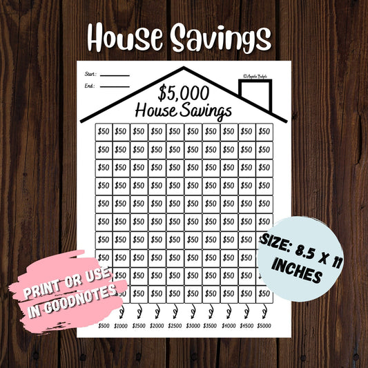 House Savings Challenge | 5000 dollar Savings Challenge | Savings Tracker | Letter Size | Low Income | High Income