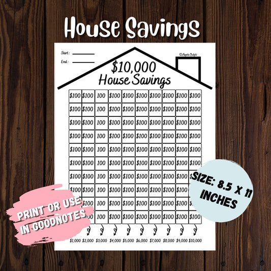 House Savings Challenge | 10,000 dollar Savings Challenge | Savings Tracker | Letter Size | Low Income | High Income