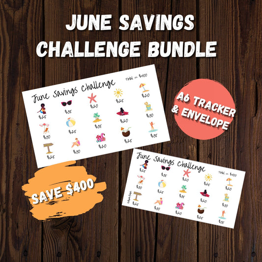 June Savings Challenge Bundle | Cash Envelope and Tracker | Summer Savings Challenge | Monthly Savings Challenges | Size A6