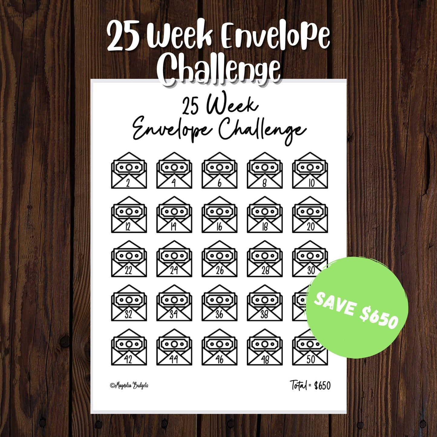 25 Week Envelope Savings Challenge | Envelope Savings Tracker | Letter Size | Save 650 | Low Income | High Income