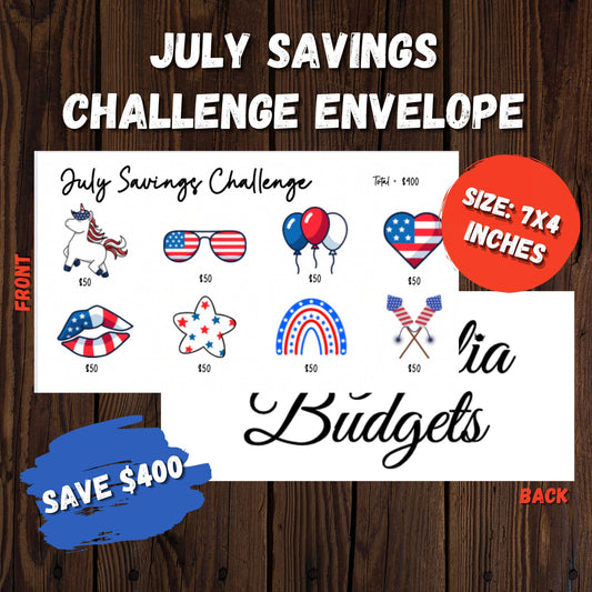 July Savings Challenge Bundle | Cash Envelope and Tracker | Summer Savings Challenge | Monthly Savings Challenges | Size A6